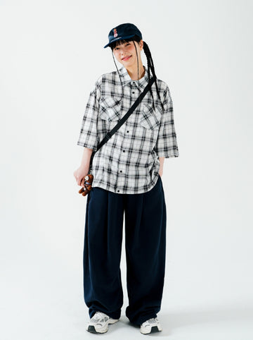 Raver String Short Sleeve Check Shirt